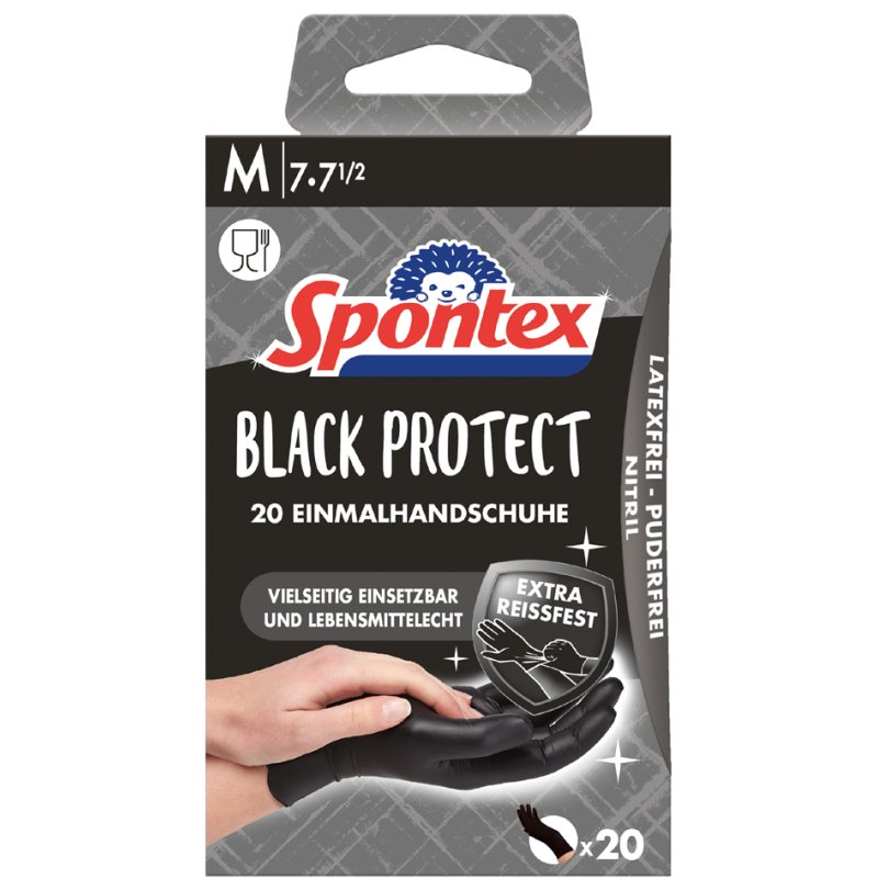 Spontex nitril handschoenen Black Protect, zwart, maat M, 20 stuks